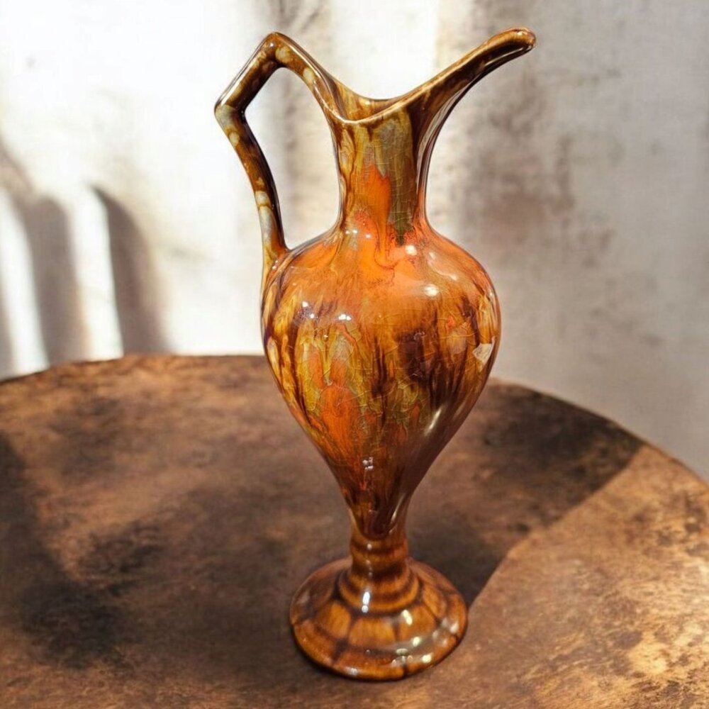 Jem of California 6" Art Pottery 1969 Orange Drip Glaze Pitcher Vase MCM - Picture 2 of 9